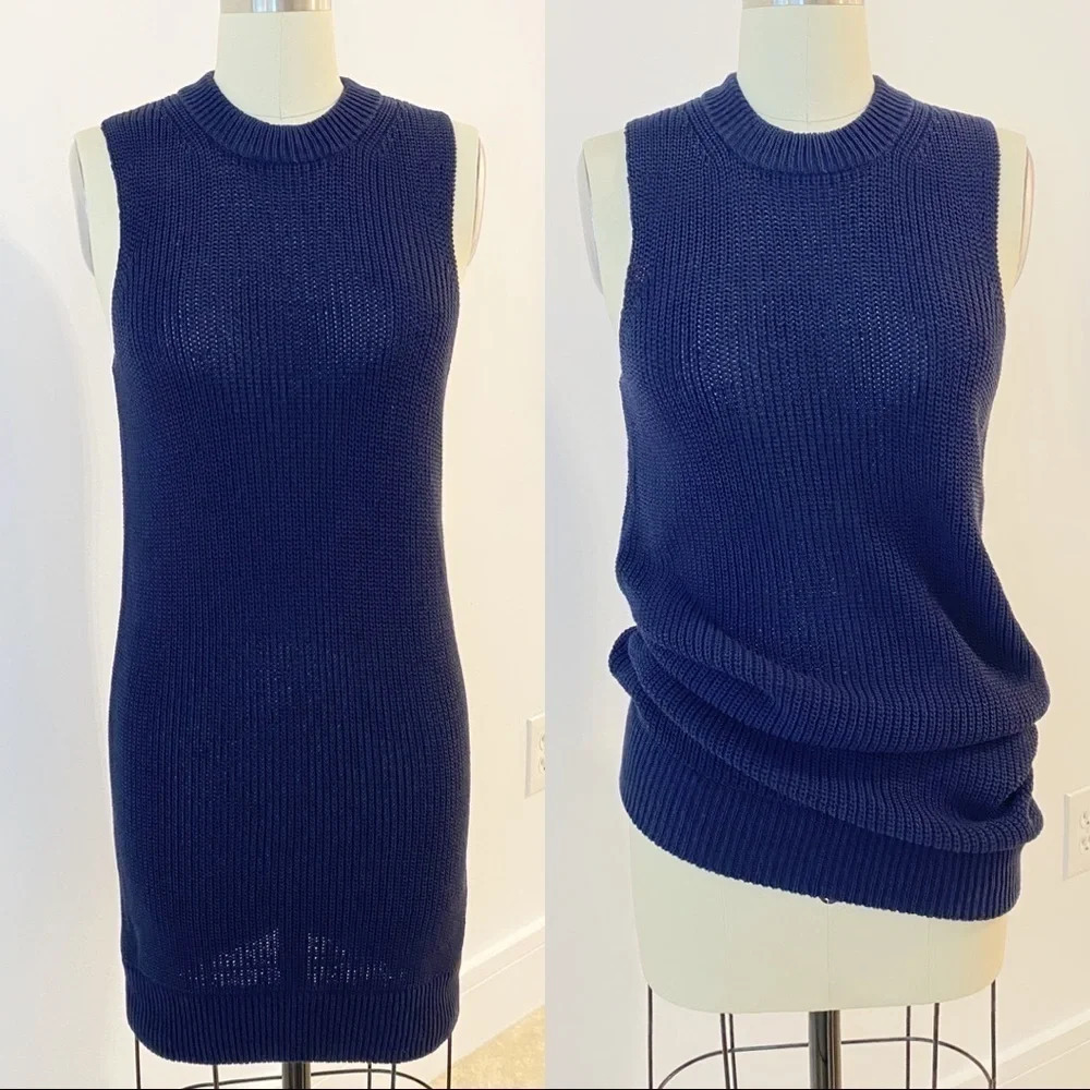 Brochu Walker Intermix Sweater Tunic Dress Chunky Navy Knit Small